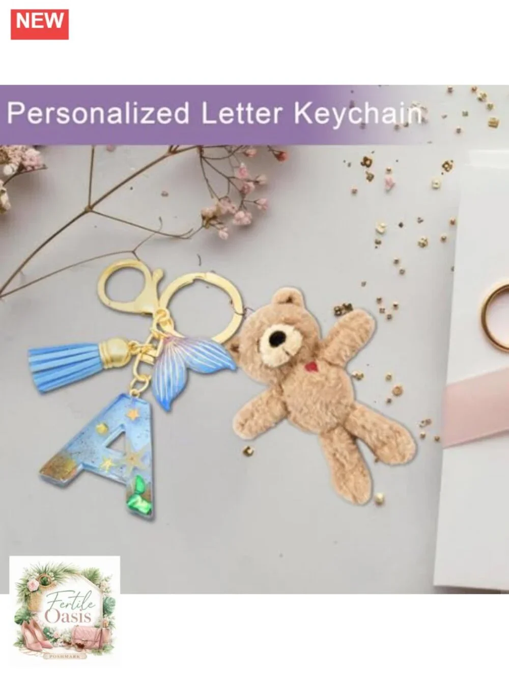 Initial Letter Keychain for Women, Tassel Car Key Ring, Resin Sequined Charm